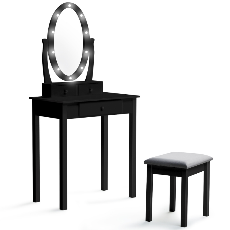 Coiffeuse noire avec miroir LED pas cher - BELLA