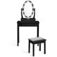 Coiffeuse BELLA bois noir avec miroir LED et tabouret