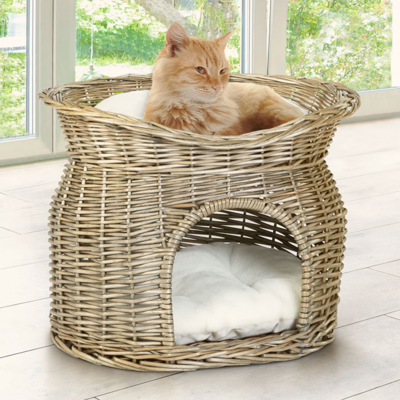 Panier en osier pour chat avec coussins