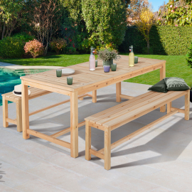 Salon de jardin en bois UVITA table de jardin en bois 180 cm + 2 bancs