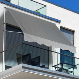 Store banne rétractable balcon 300 x 120 cm auvent manuel gris hauteur réglable