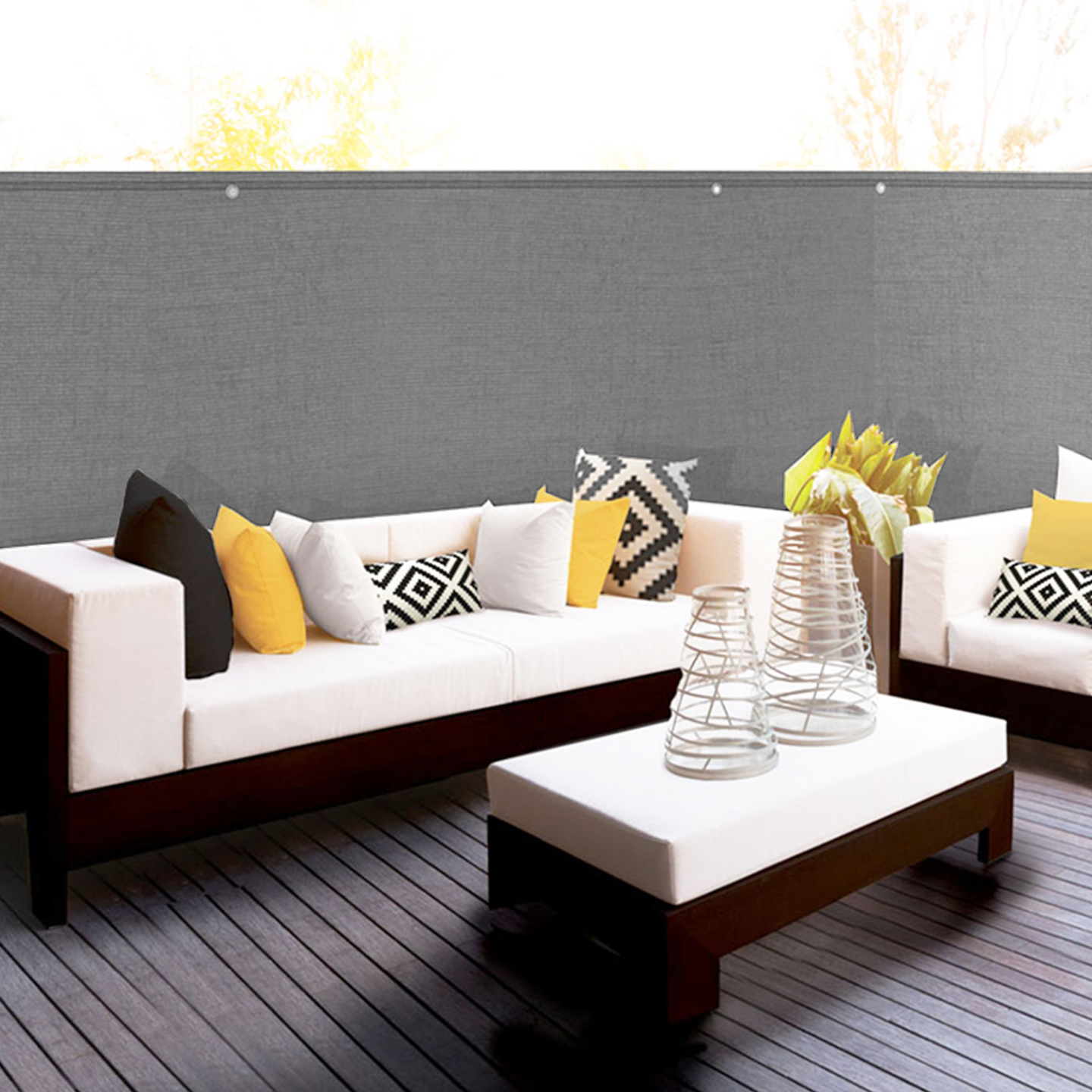 Paravent 3 Panneaux GRASEKAMP - Brise-vue Gris 160x170 Cm Pour Intérieur Et Extérieur