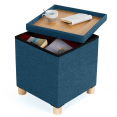 Coffre de rangement sur pied 38 cm tissu bleu canard