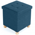 Coffre de rangement sur pied 38 cm tissu bleu canard