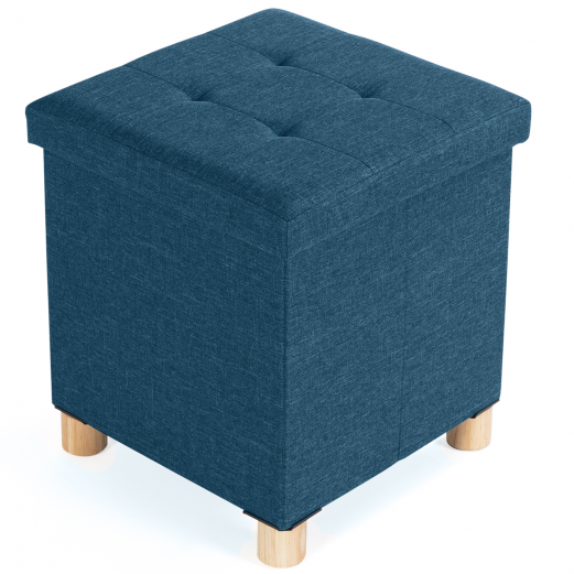 Coffre de rangement sur pied 38 cm tissu bleu canard