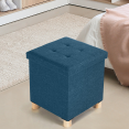 Coffre de rangement sur pied 38 cm tissu bleu canard
