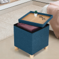 Coffre de rangement sur pied 38 cm tissu bleu canard