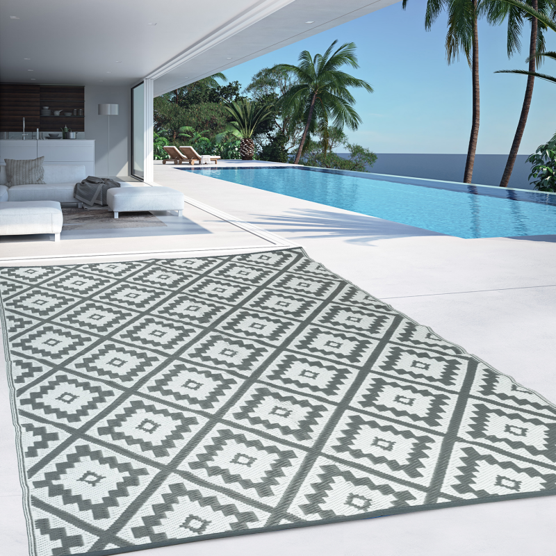 Tapis extérieur pas cher gris et blanc 160 x 260 cm