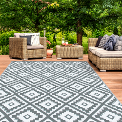 13568 - Tappeto per terrazze esterne con motivi geometrici grigi e bianchi Tapis extérieur BAHAMAS gris 180 x 280 CM