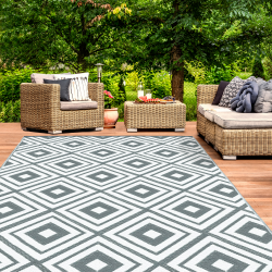 14298 - Tappeto da giardino grigio e bianco a motivi geometrici 180 x 280 cm Tapis extérieur ELMA 180 x 280 CM
