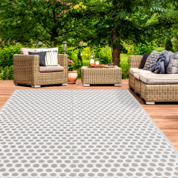 14286 - Buitentapijt voor het terras met beige en witte ronde motieven 180 x 280 cm Tapis extérieur MANILLE 180 x 280 CM