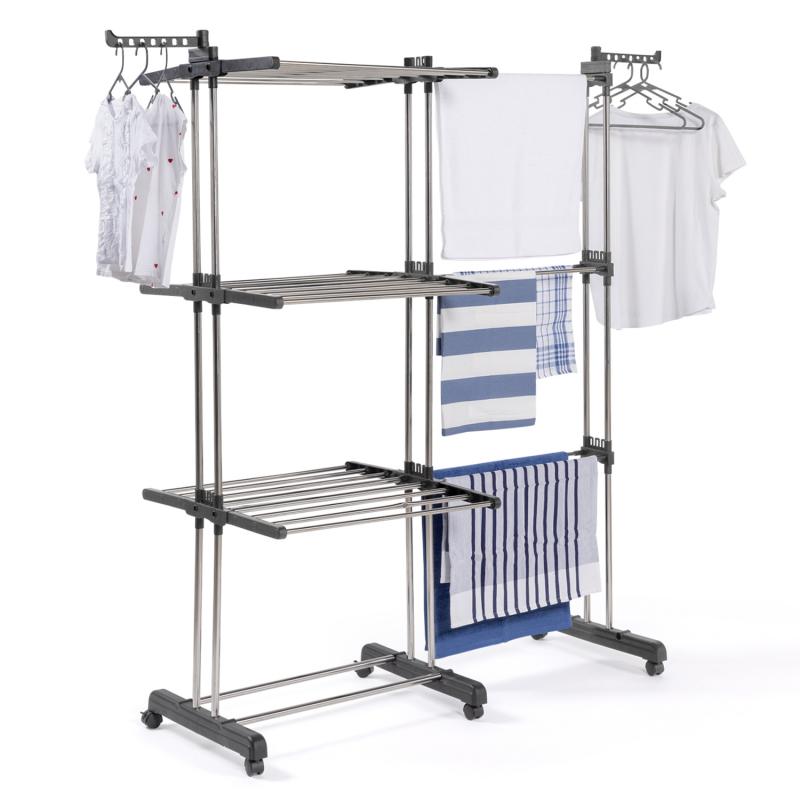 Séchoir à linge extensible en inox gris grande capacité - GIGA