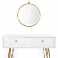 Coiffeuse JODIE 2 tiroirs pieds épingle dorés avec miroir suspendu
