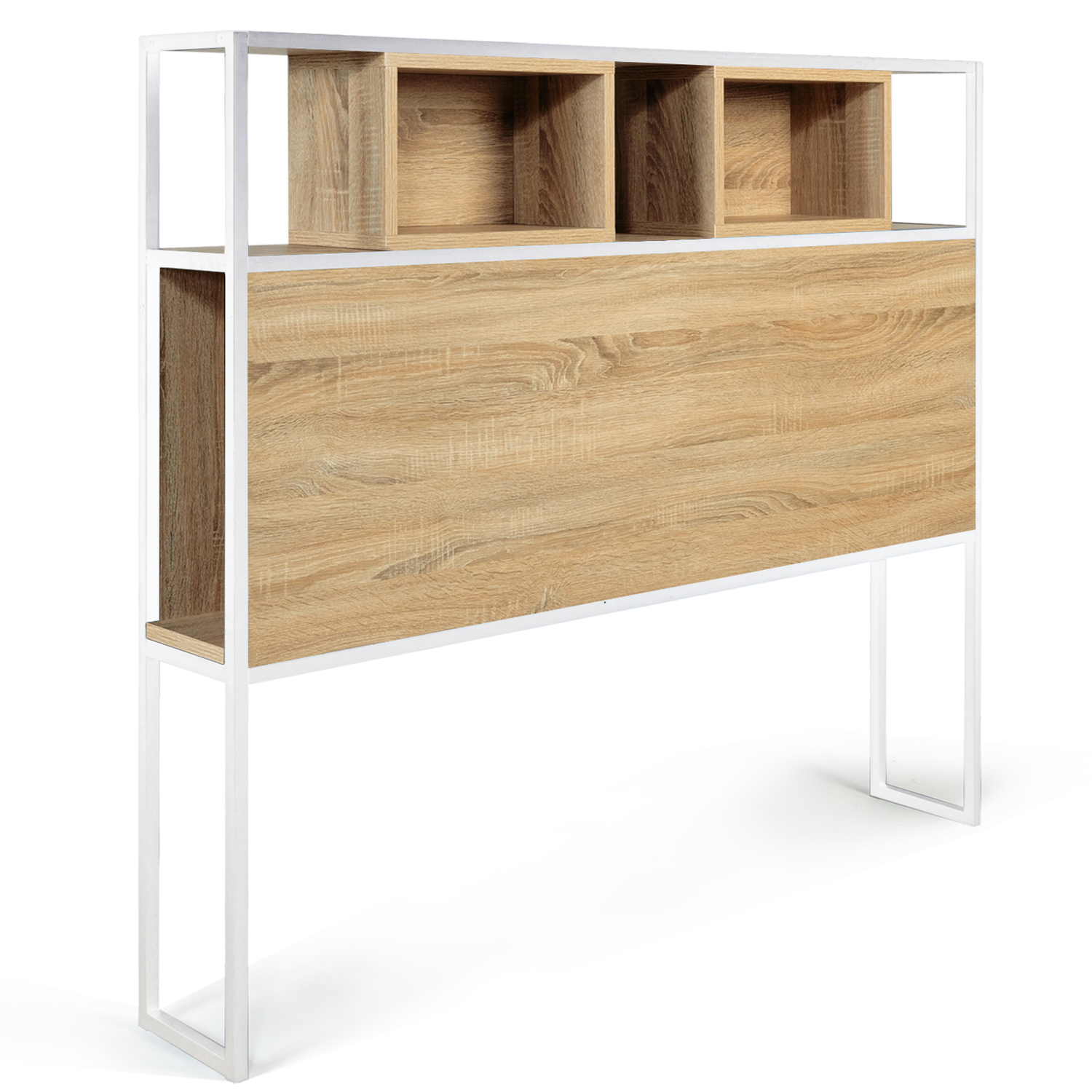 Tête de lit industrielle 145 cm bois et métal blanc