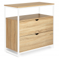Commode 2 tiroirs DETROIT design industriel avec étagère bois et métal blanc