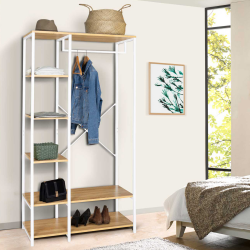 14831 - Armadio bianco in stile industriale con ripiani 90 cm Dressing penderie étagère DETROIT design industriel bois et métal blanc