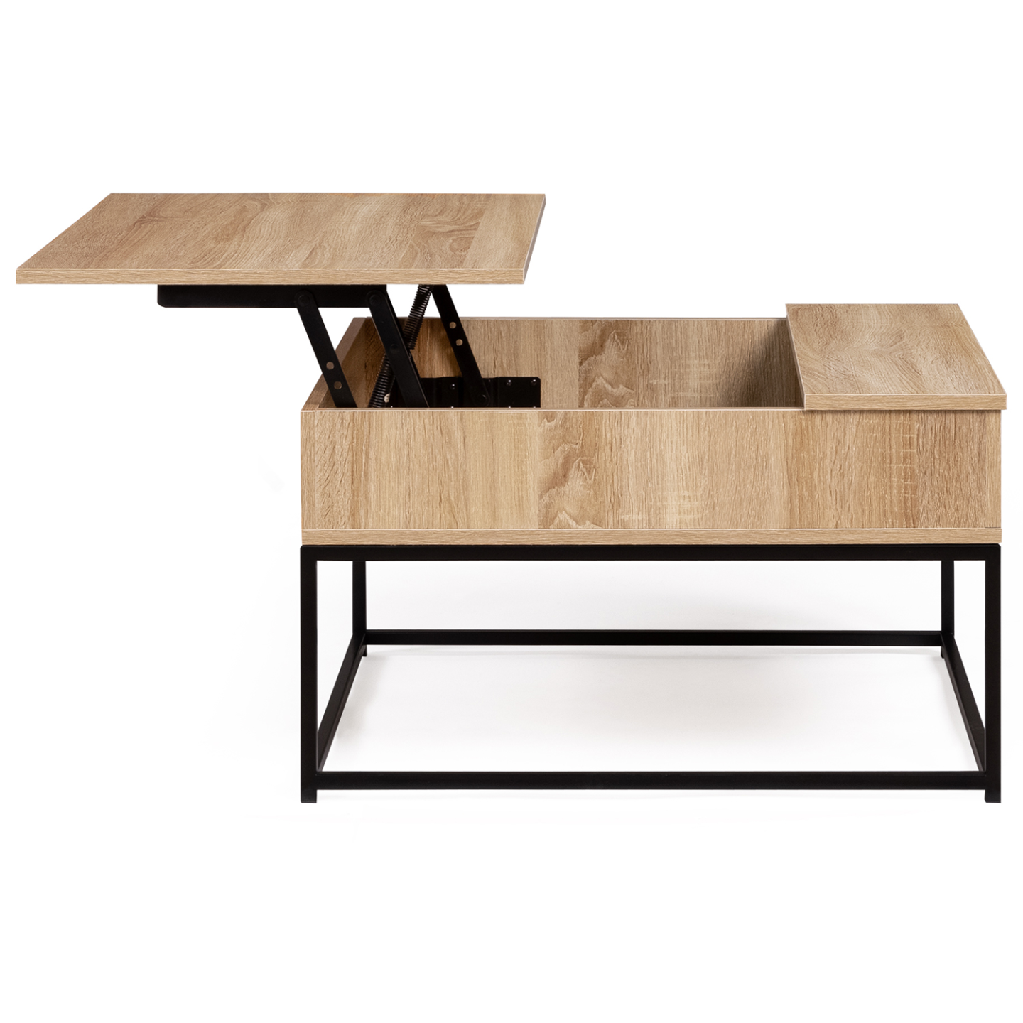 Table Basse Detroit - Plateau Relevable Rectangulaire - Style Industriel Bois Et Métal - Rangement Intégré - Salon Salle à Manger