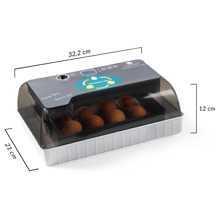 Couveuse automatique 12 œufs incubateur toutes volailles autonome avec mire œufs Couveuse automatique 12 œufs incubateur toutes volailles autonome avec mire œufs