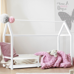 14101 - Letto a cabina bianco per bambini 90 x 190 cm in stile scandinavo Lit cabane enfant 90 x 190 CM NESSI blanc avec sommier et barrières