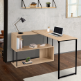 Bureau d'angle rotatif 180° DETROIT étagère forme S design industriel