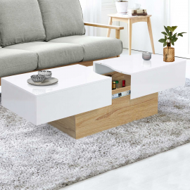 Table basse coulissante MARTA bois imitation hêtre et blanc Table basse coulissante MARTA bois imitation hêtre et blanc