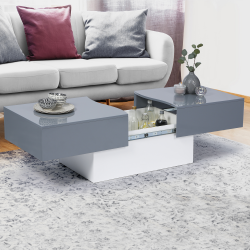 13919 - Tavolino da caffè moderno con mini bar integrato Table basse bar coulissante MARTA bois blanc et gris