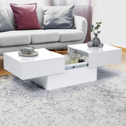 14337 - Tavolino bianco lucido Table basse coulissante MARTA bois blanc