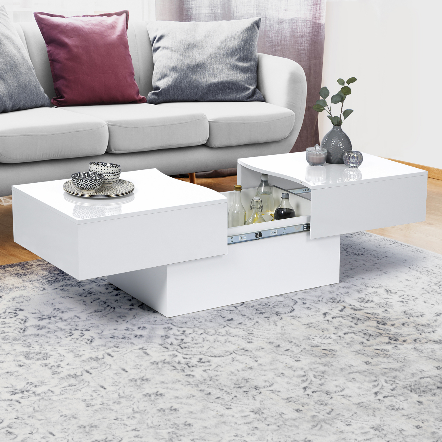 Table basse blanc brillant