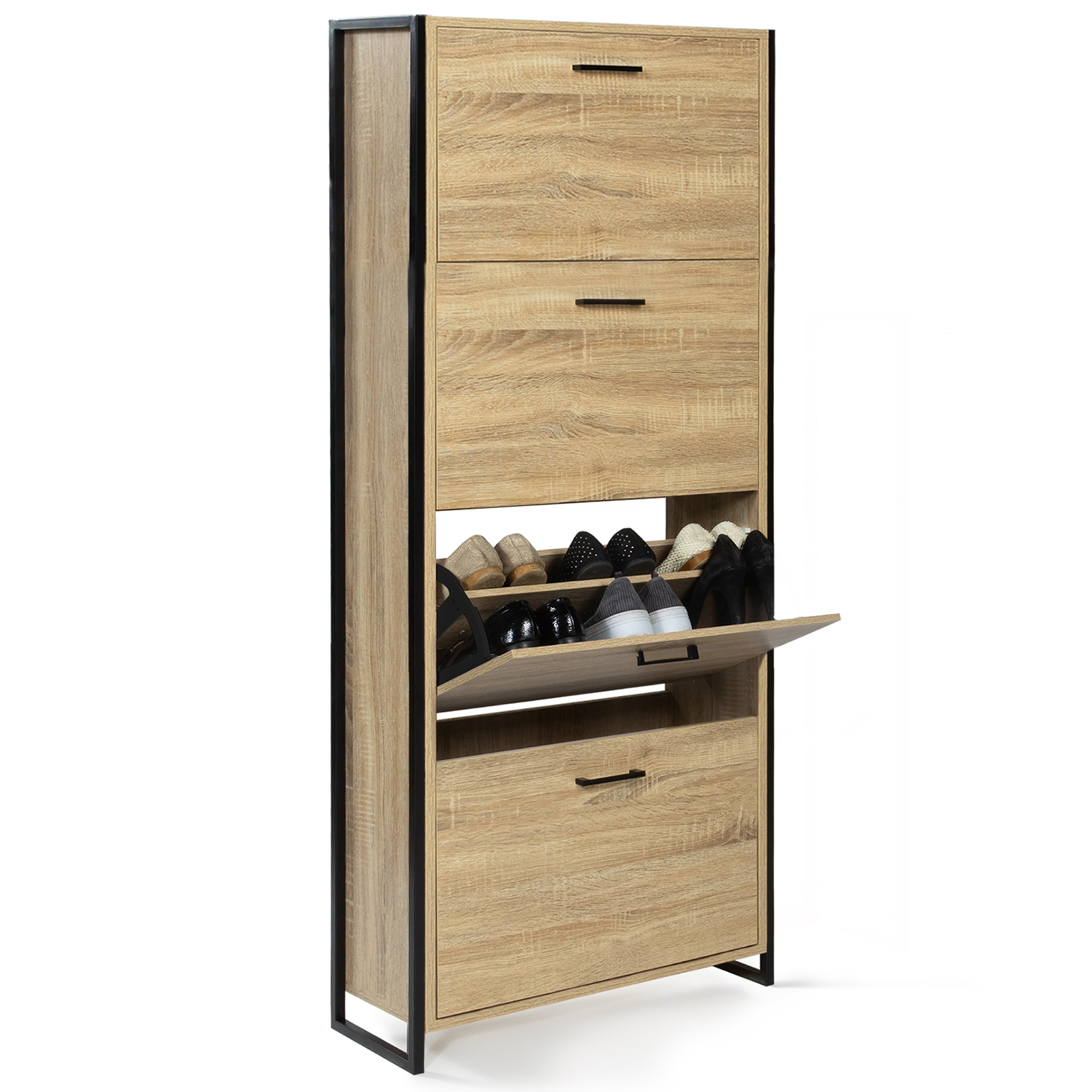 Meuble à chaussures industriel bois et métal 4 portes LUIS ID Market