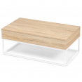 Table basse plateau relevable DETROIT design industriel bois et métal blanc