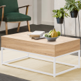 Table basse plateau relevable DETROIT design industriel bois et métal blanc