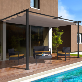 Pergola adossée ALIA 3x4 M toit rétractable taupe Pergola adossée ALIA 3x4 M toit rétractable taupe