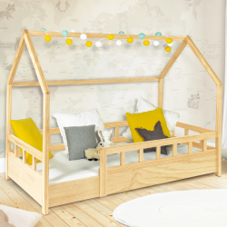 14677 - Letto a capanna in legno per bambini 80 x 160 cm Lit cabane enfant 80 x 160 CM NEREE bois avec sommier et barrières