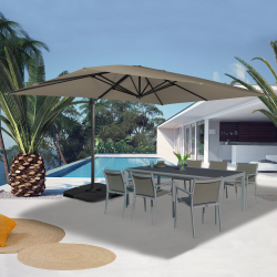14768 - Parasole rotante sfalsato 3x4 m taupe "60°" con 4 pannelli e copertura Parasol déporté 360 CALVI taupe 3x4 M avec 4 dalles et housse