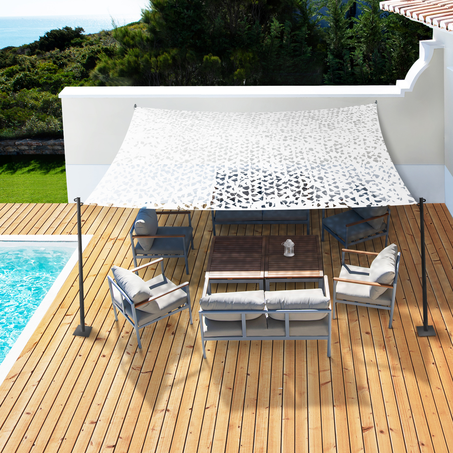 Voile d’ombrage camouflage 4x6 m blanc