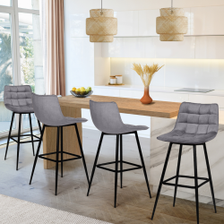 14851 - Set di 4 sgabelli trapuntati in velluto grigio chiaro Lot de 4 tabourets de bar MADY en velours gris clair