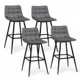 Lot de 4 tabourets de bar MADY en velours gris clair