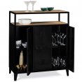 Meuble de bar buffet 3 portes ESTER en métal noir et plateau bois