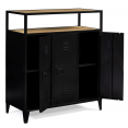 Meuble de bar buffet 3 portes ESTER en métal noir et plateau bois