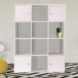 Meuble de rangement cube 12 cases bois blanc et portes Meuble de rangement cube 12 cases bois blanc et portes
