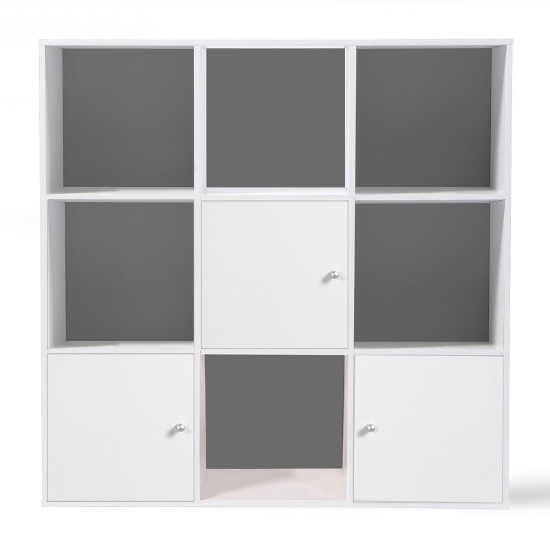 Meuble cube blanc pas cher : 9 cases, 3 portes