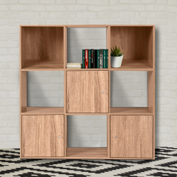12769 - Contenitore a cubo con 9 scomparti in finto faggio e 3 ante Meuble de rangement cube 9 cases bois blanc avec 3 portes