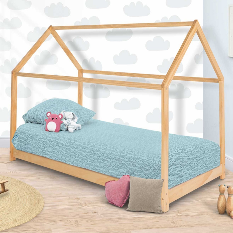 IDMARKET Lit cabane enfant 80 x 160 cm NEREE gris avec sommier et