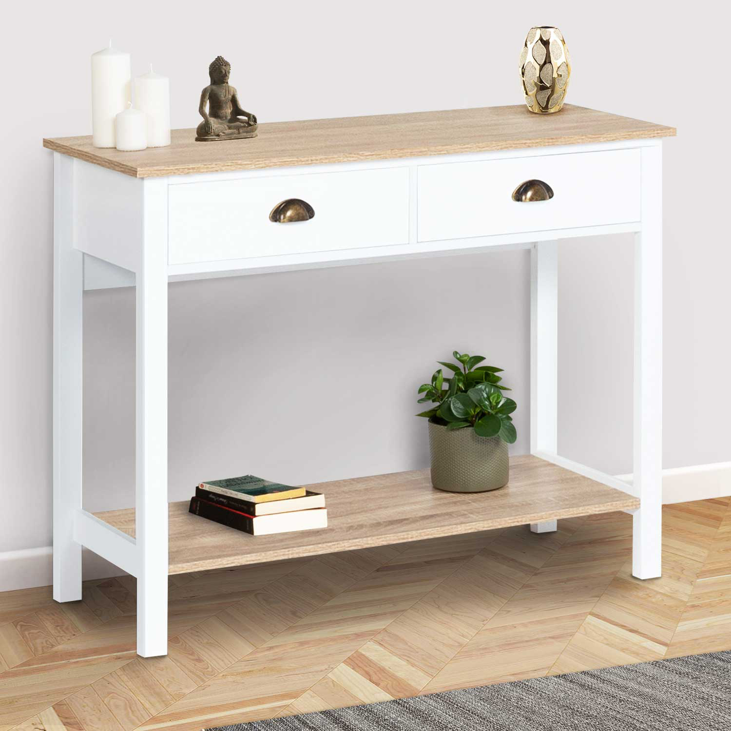 Meuble console vintage bois et blanc 100 cm
