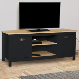 Meuble TV ISIS bois et noir 113 cm