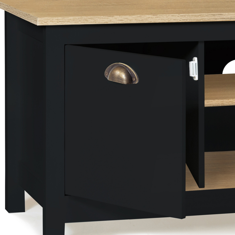 Meuble TV 140 Cm Style Campagne ISIS Bois Et Noir - Rangement TV Avec Placards