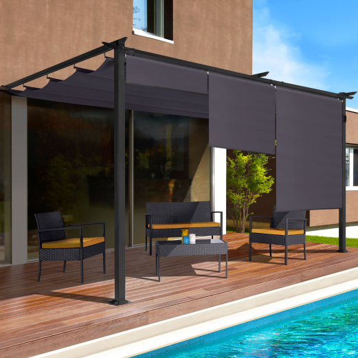 Pergola adossée exception ALIA 3x4 M toit rétractable et 3 stores gris anthracite