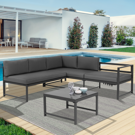 Salon de jardin SIENA modulable salon d'angle en aluminium gris anthracite