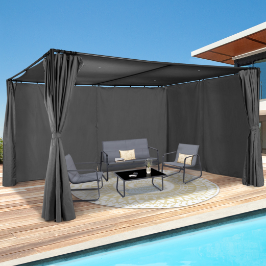 Pergola SAN JOSE 3x4 M avec rideaux toile grise