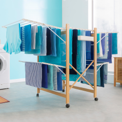 12523 - Stendino pieghevole in finto legno Séchoir à linge DELUXE design imitation bois étendoir extensible pliable
